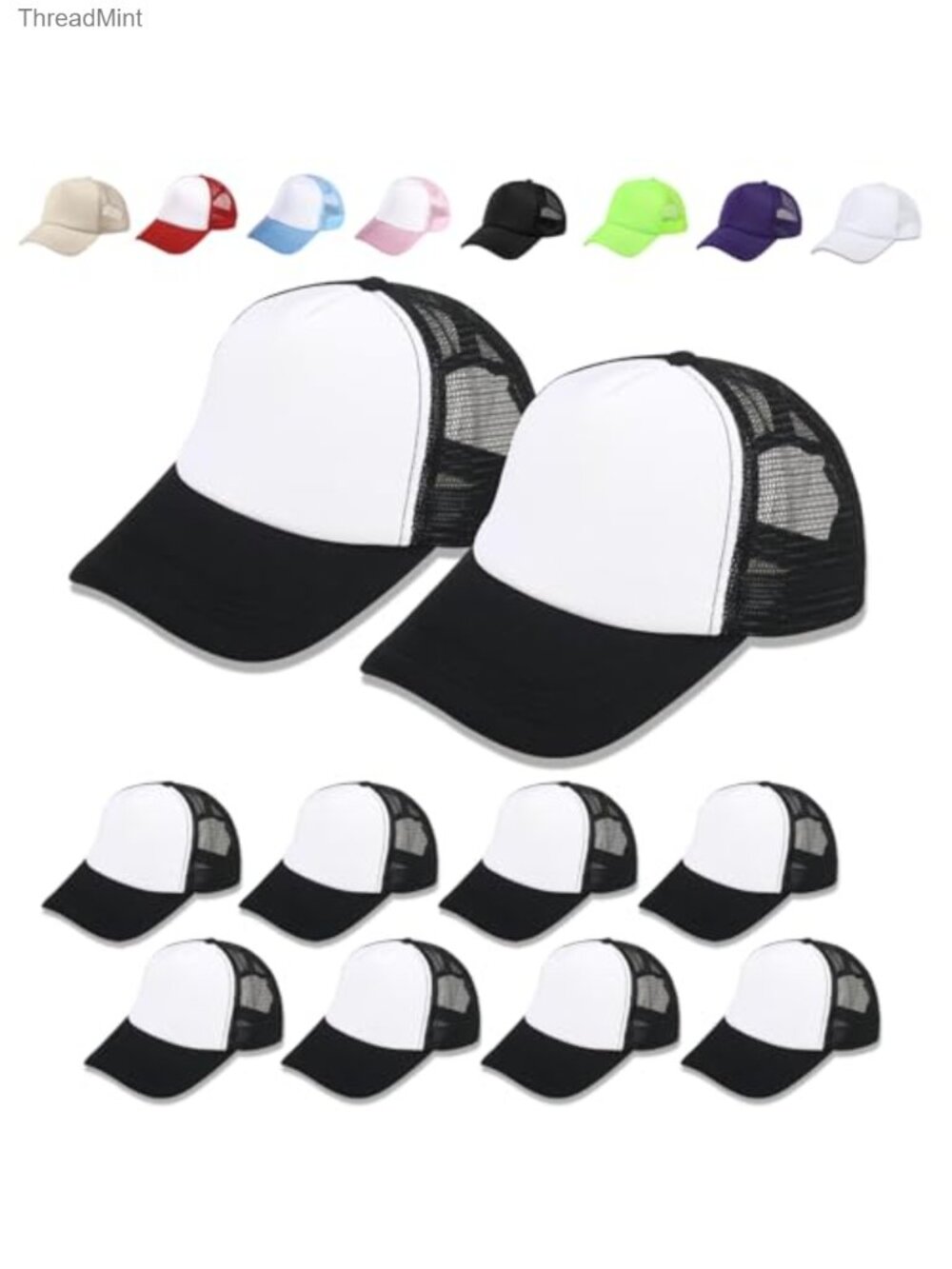 10 Pack Sublimation Blank Baseball Cap Adjustable Mesh Trucker Hat Polyester